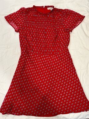 LOFT Red Paisley Smocked Flutter Sleeve Dress